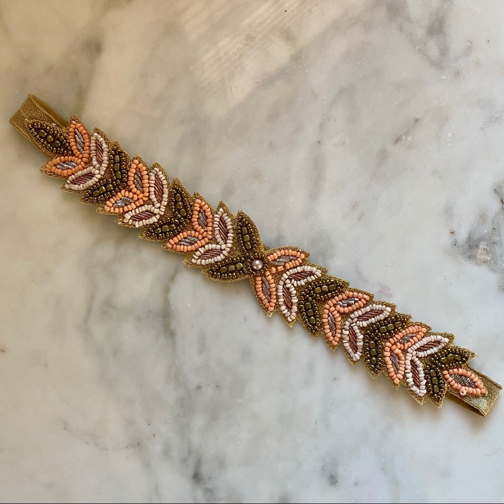 ANTHRO Coral Gold Intricately Beaded Belt Headband